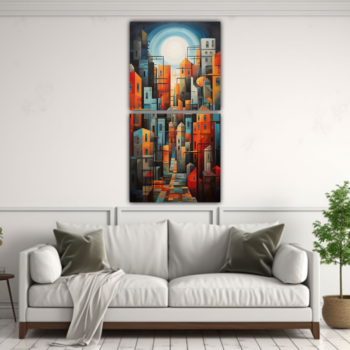 GENERICO - Paisaje Urbano En Estilo Cubista Pintura 50x100 Cm