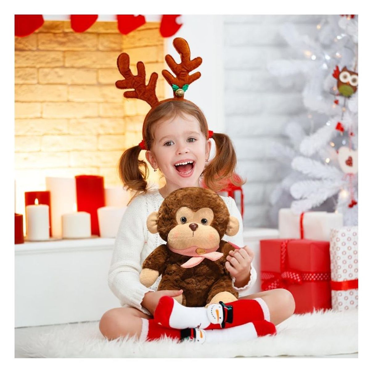 GENERICO - Peluche Mono Con Bufanda Rosada 23cm