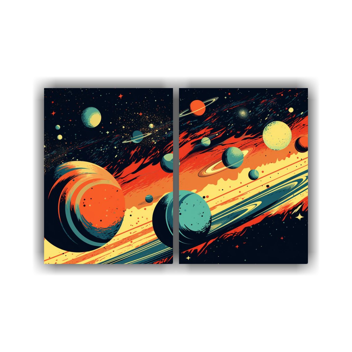 GENERICO - Cuadro Luminoso Con Sol En Espacio Y Planetas 160x120 Cm