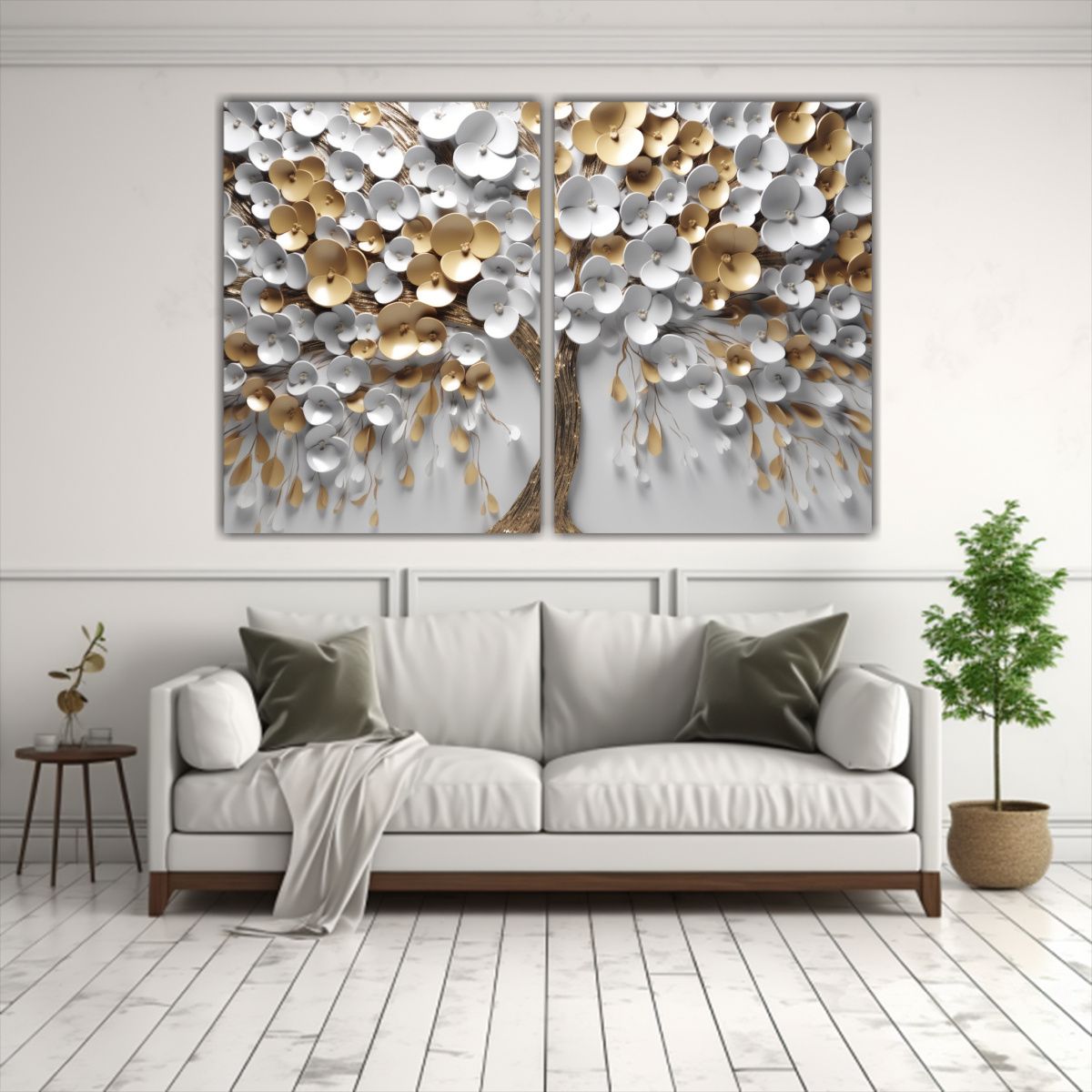 GENERICO - Pintura Abstracta De árbol Con Pétalos Blancos 160x120 Cm