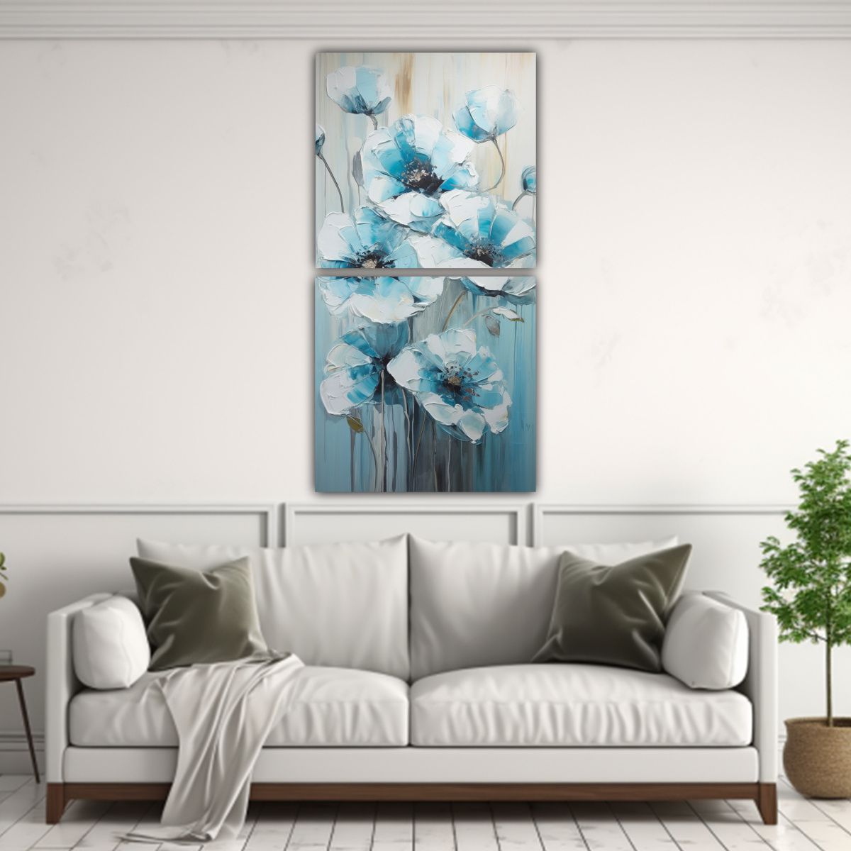 GENERICO - Cuadro Impreso En Lienzo De Flor Turquesa Estilo 40x80 Cm