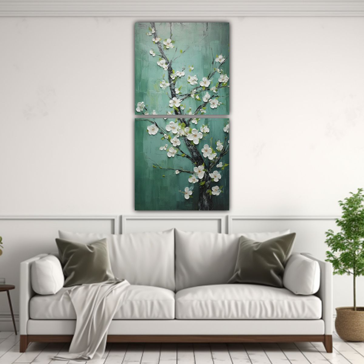 GENERICO - Pintura De Cerezos En Flor Verde En Lienzo 60x120 Cm