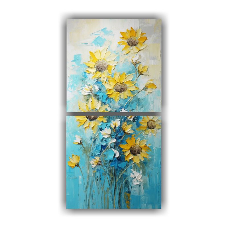 GENERICO - Cuadro Impreso Living De Girasoles Turquesa En 60x120 Cm