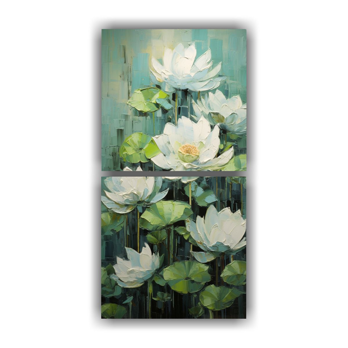GENERICO - Cuadro Moderno De Loto Verde En Lienzo Al Estilo 20x40 Cm