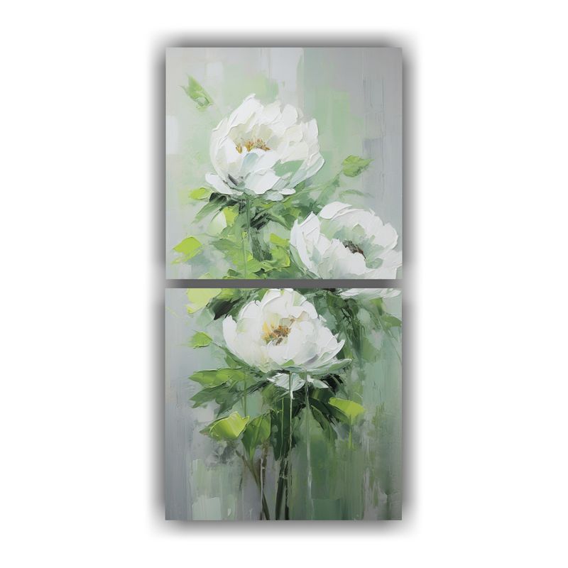 GENERICO - Cuadro Green PEONIES En Lienzo Estilo Pintura 50x100 Cm