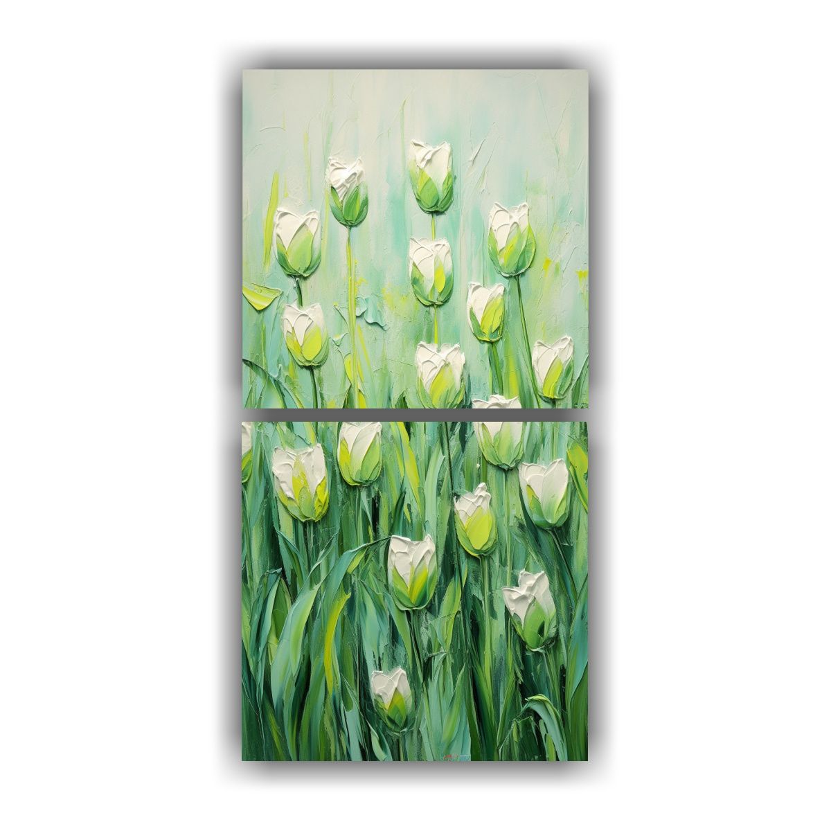 GENERICO - Díptico Vanguardia Estilo Flores Verdes En 30x60 Cm