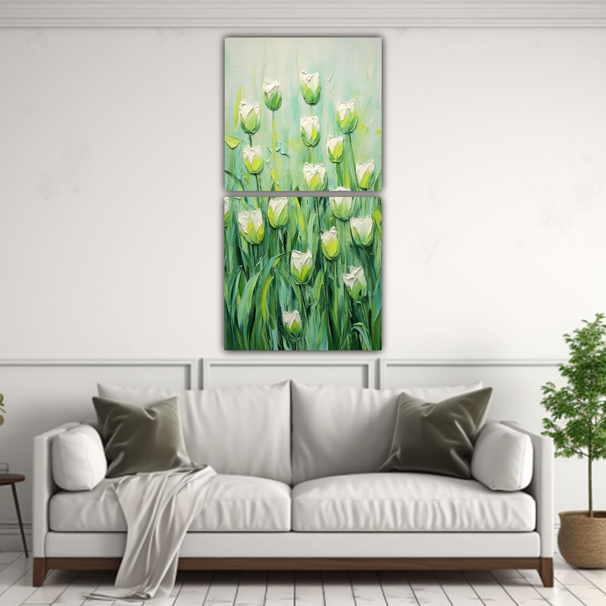 GENERICO - Díptico Vanguardia Estilo Flores Verdes En 30x60 Cm