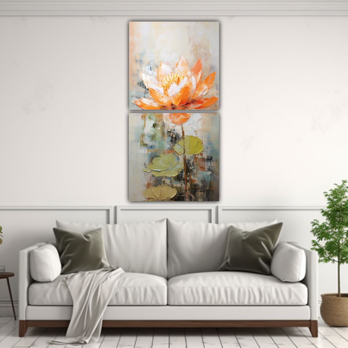 GENERICO - Pintura En Lienzo De Loto Naranja Estilo 60x120 Cm