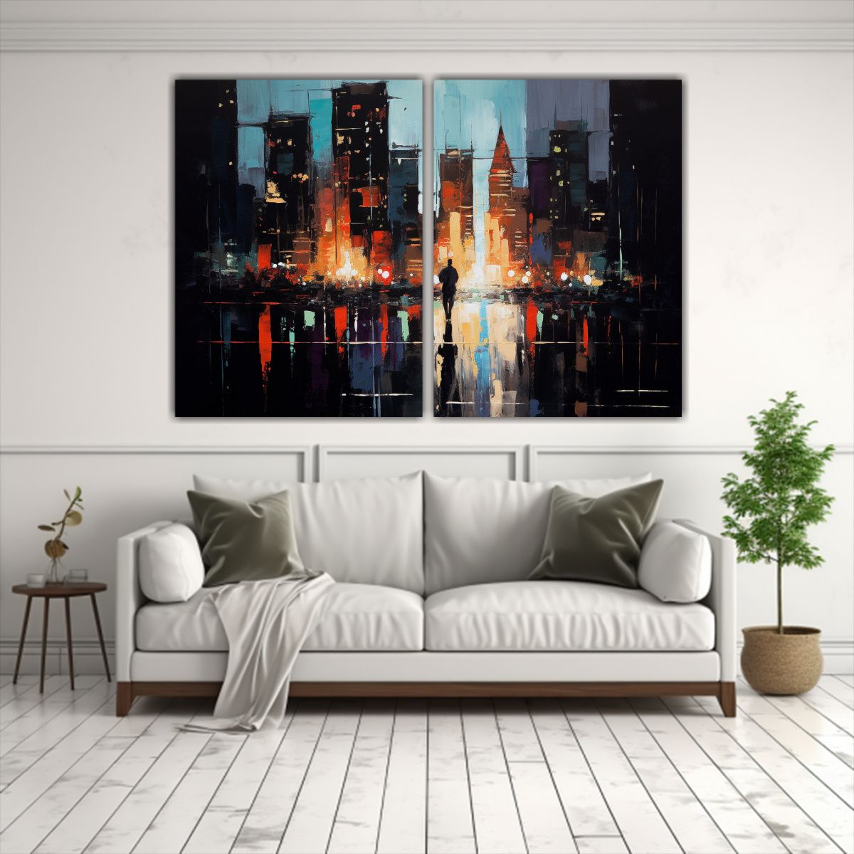 GENERICO - Cuadros Modernos Abstractos Vibrantes Sobre Ciudad 160x120 Cm