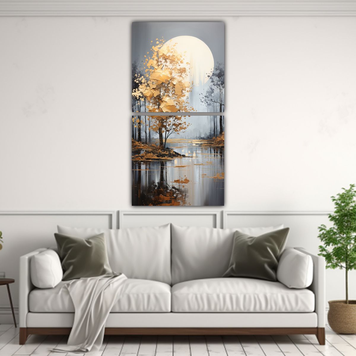 GENERICO - Pintura Abstracta De árboles En Plata Y Blanco 50x100 Cm