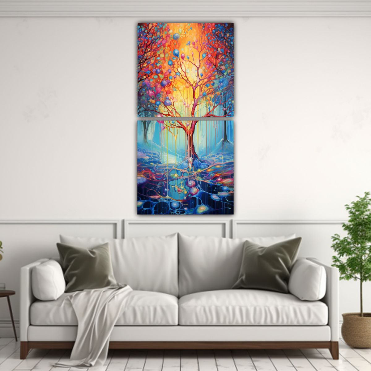 GENERICO - Pintura Arcoíris Y Dorada En Estilo Galería 20x40 Cm