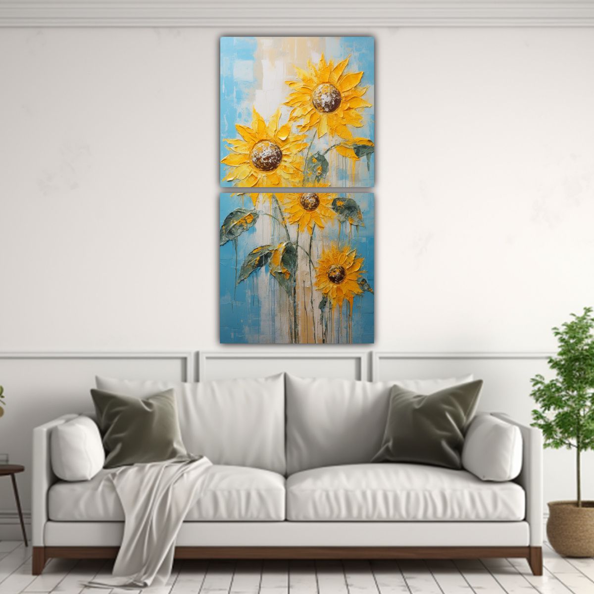 GENERICO - Pintura Abstracta De Girasoles Amarillos En 30x60 Cm