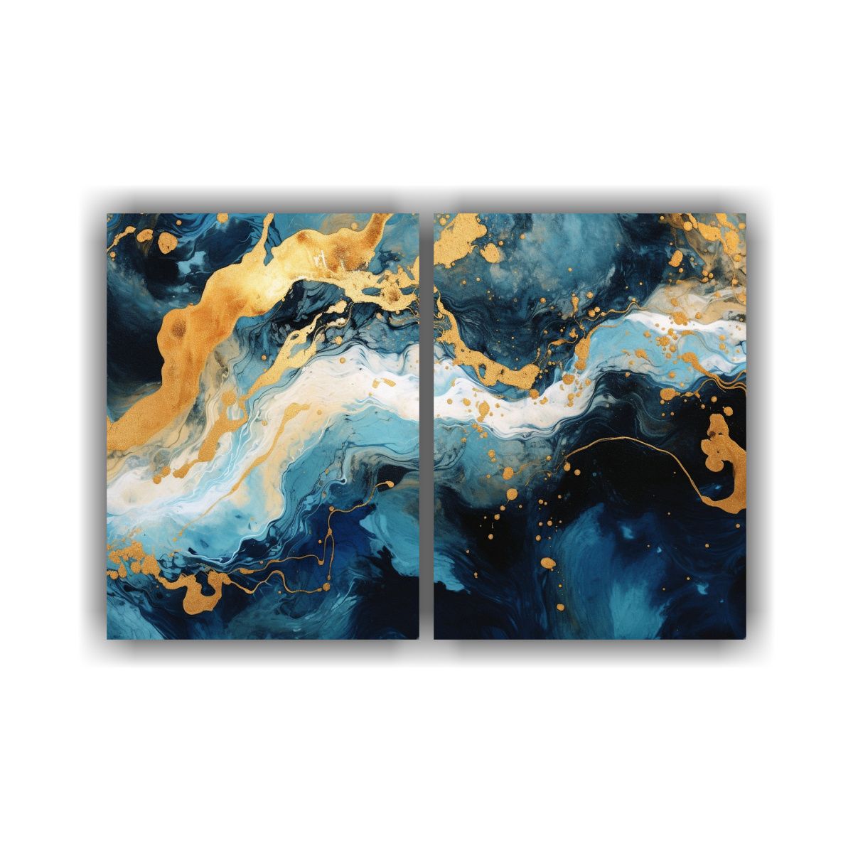 GENERICO - Pintura Abstracta De Remolinos Azules Y Dorados 160x120 Cm