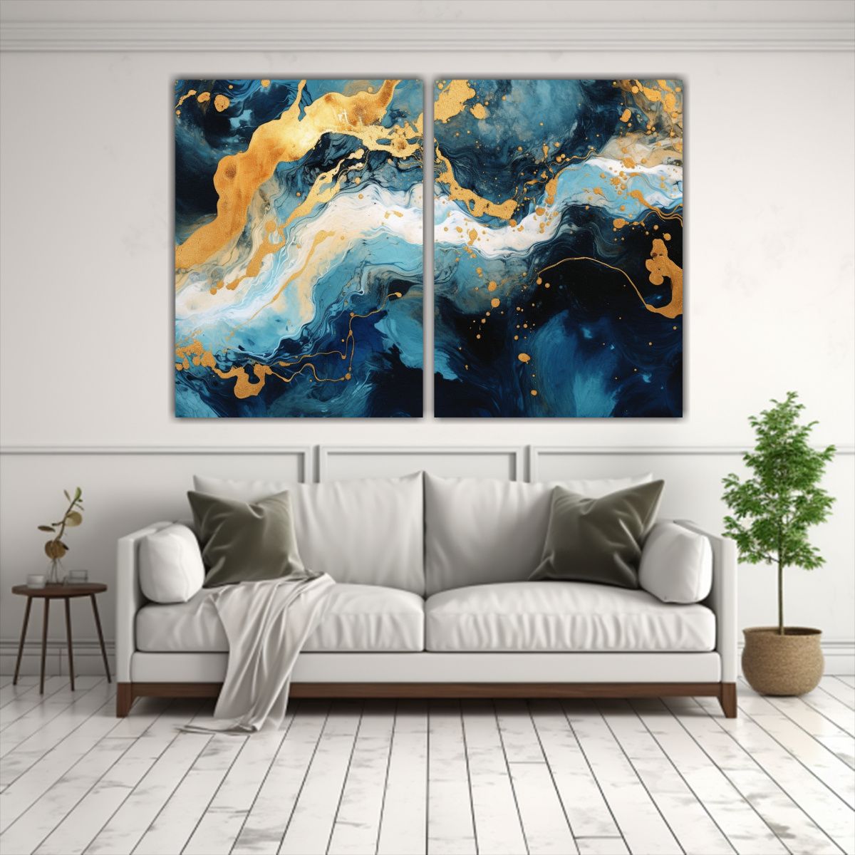 GENERICO - Pintura Abstracta De Remolinos Azules Y Dorados 160x120 Cm