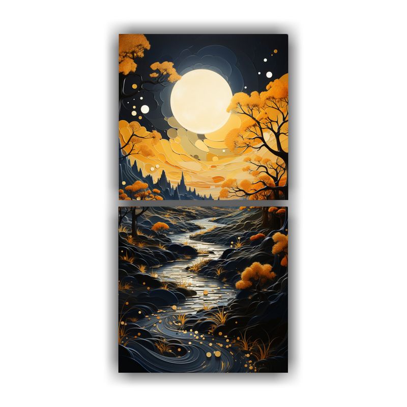 GENERICO - Paisaje Clásico Con Luna Y Montañas Arte Fino 40x80 Cm
