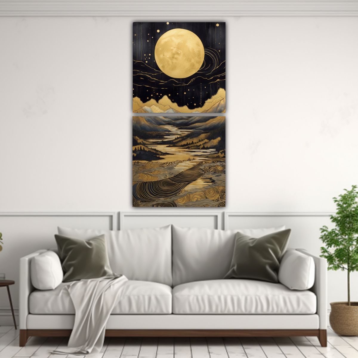 GENERICO - Pintura En Bastidor Con Luna Y Montañas 20x40 Cm