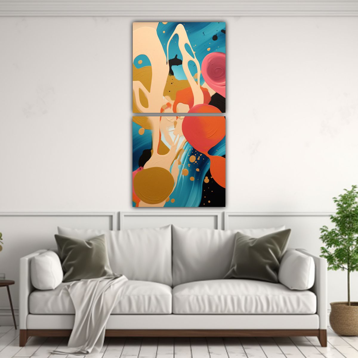 GENERICO - Pintura Abstracta Vintage En Dos Composiciones 30x60 Cm