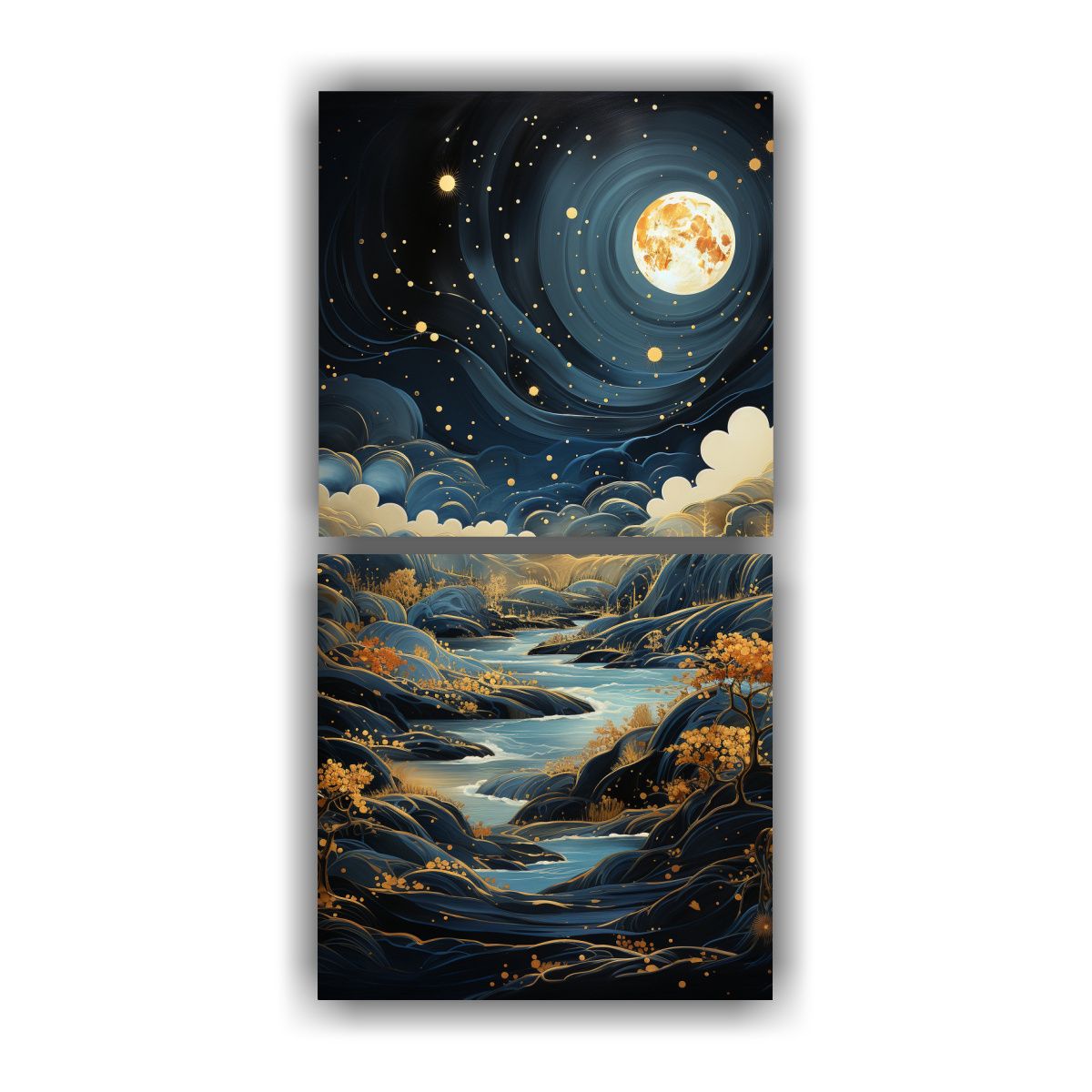 GENERICO - Cuadro Inspirador Urbano Con Luna Y Montañas En 40x80 Cm