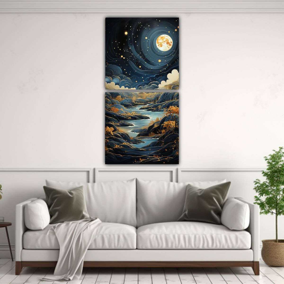 GENERICO - Cuadro Inspirador Urbano Con Luna Y Montañas En 40x80 Cm