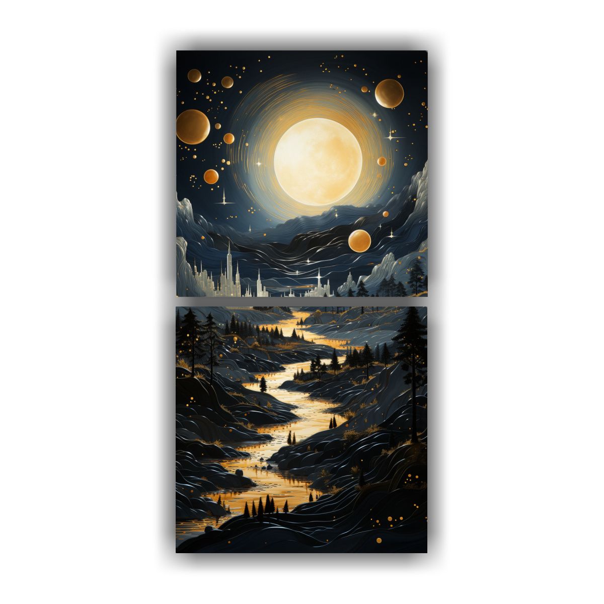GENERICO - Cuadro Decorativo Composición Dinámica Con Luna 60x120 Cm