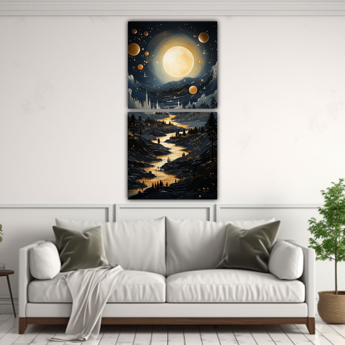 GENERICO - Cuadro Decorativo Composición Dinámica Con Luna 60x120 Cm