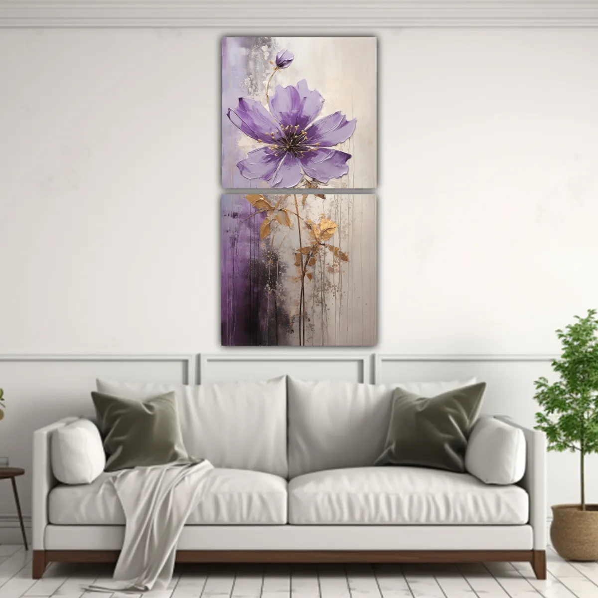 GENERICO - Pintura En Lienzo De Flor Morada Estilo Decorativo 50x100 Cm