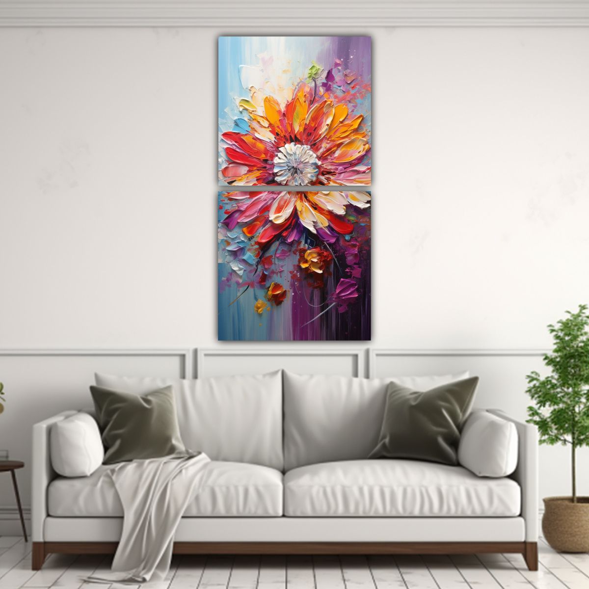 GENERICO - Pintura En Lienzo De Flores Arcoíris En Relieve 20x40 Cm