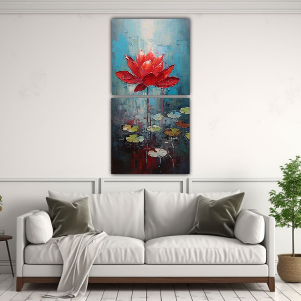 GENERICO - Pintura En Lienzo Estilo De Loto Rojo Impactante 40x80 Cm