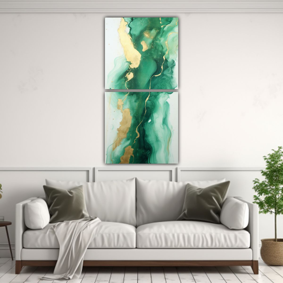 GENERICO - Cuadros Decorativos En Verde Esmeralda Blanco Y 40x80 Cm