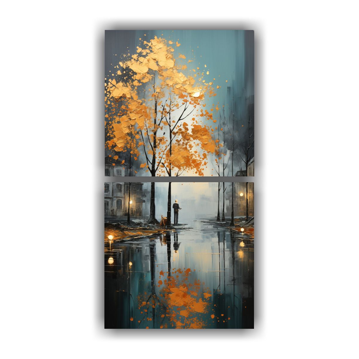 GENERICO - Pintura Abstracta De árboles En Plata Y Oro Con 40x80 Cm