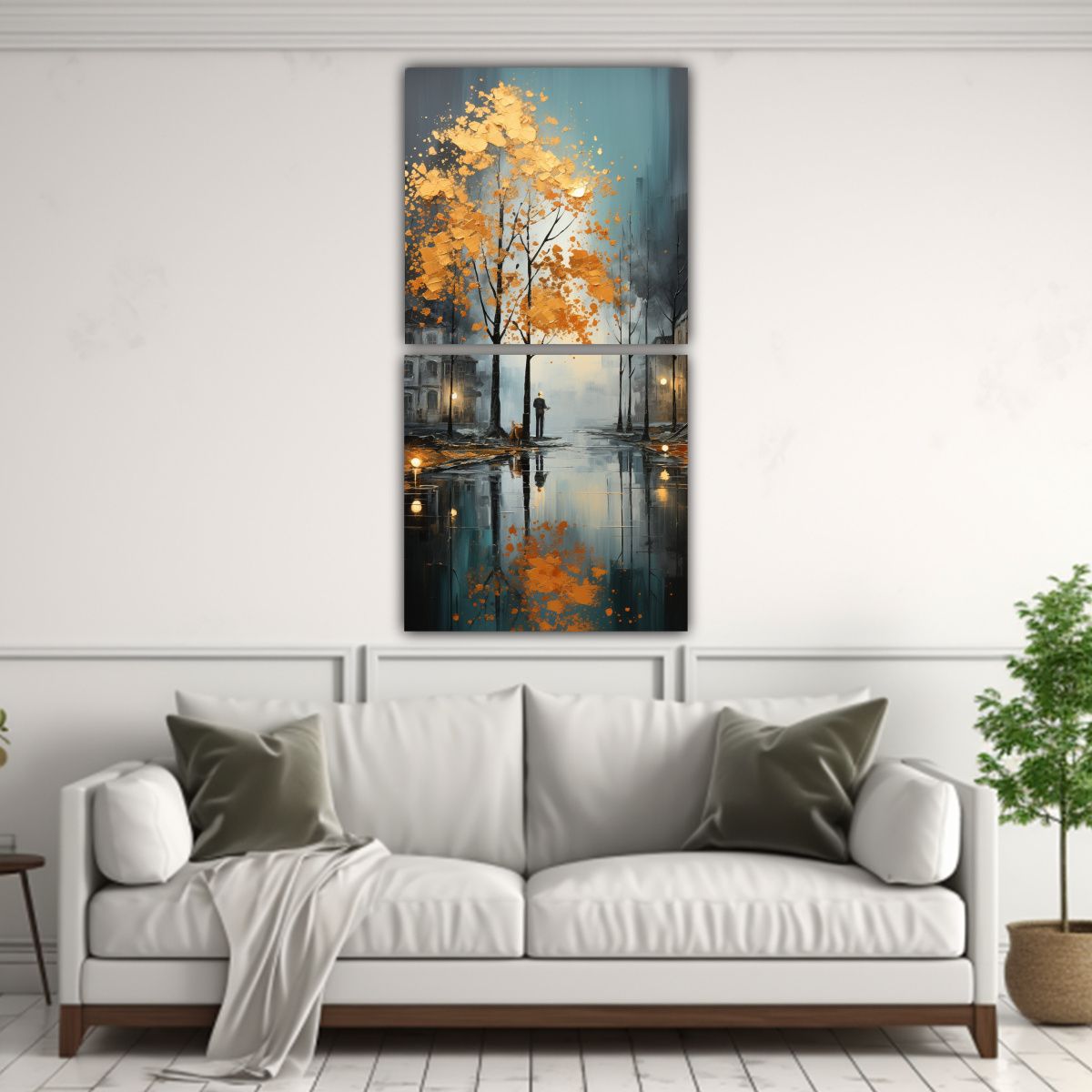 GENERICO - Pintura Abstracta De árboles En Plata Y Oro Con 40x80 Cm