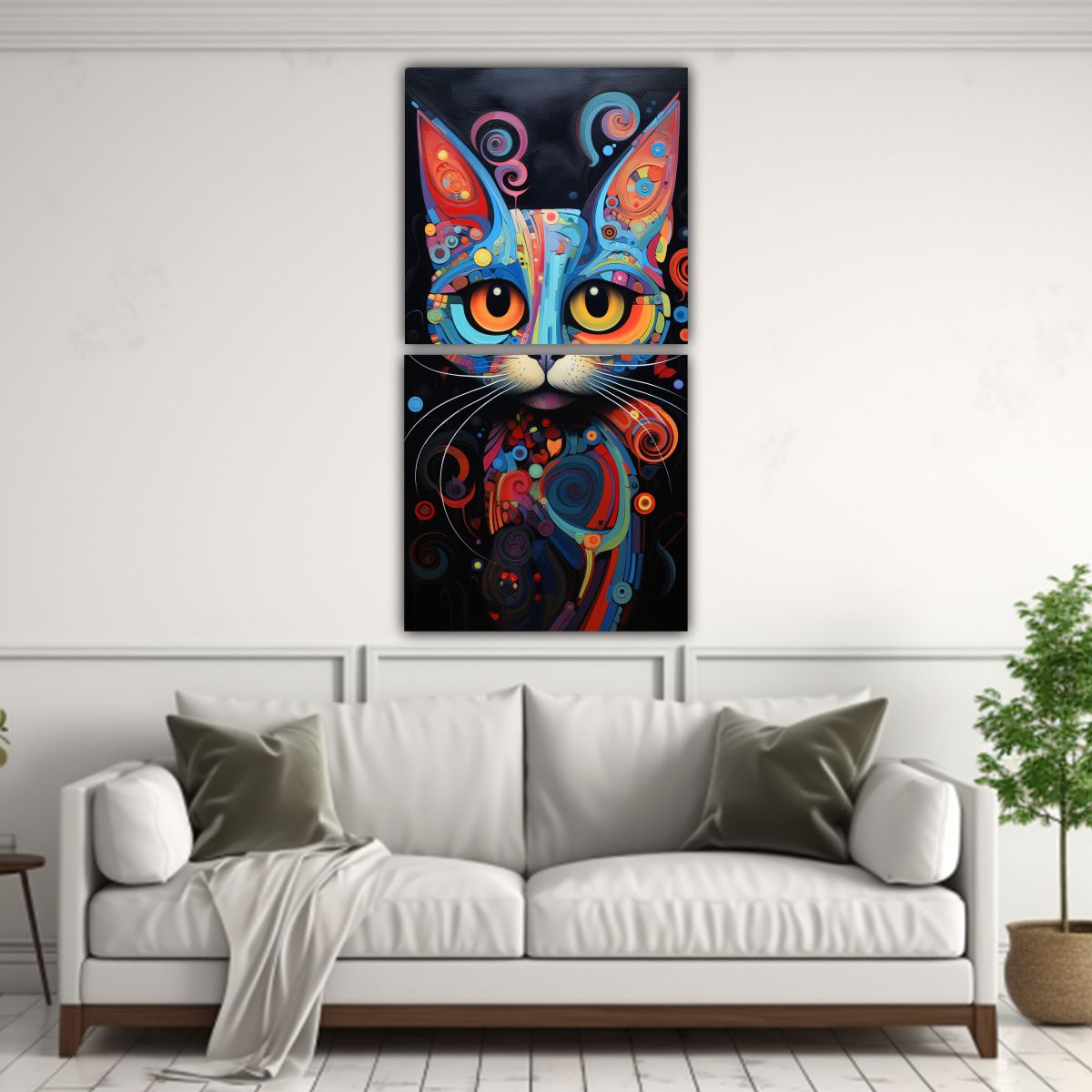 GENERICO - Pintura Gato Abstracto En Rectangular 50x100 Cm