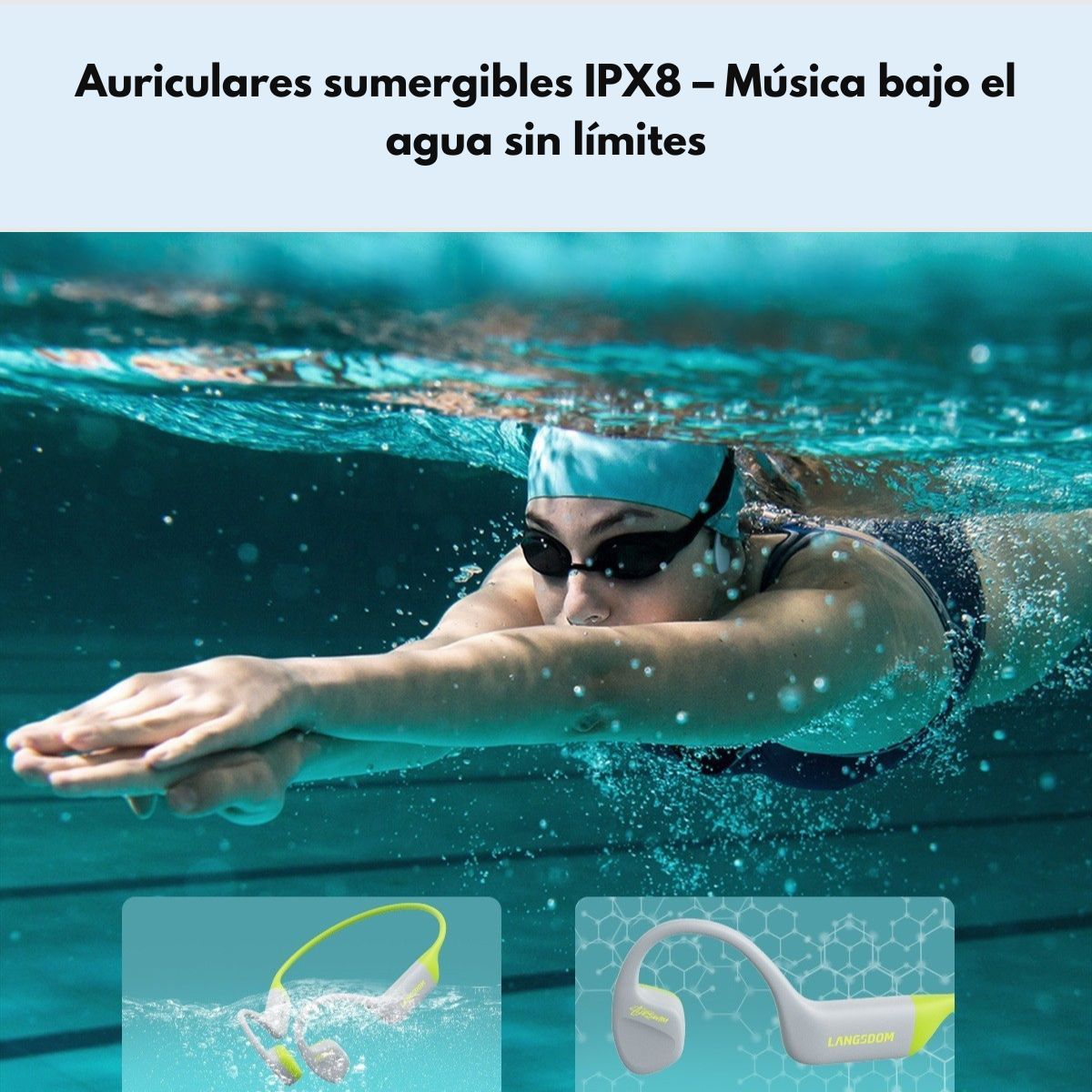 LANGSDOM - Audífonos Deportivos IPX8 Conducción Ósea Langsdom AirSwim