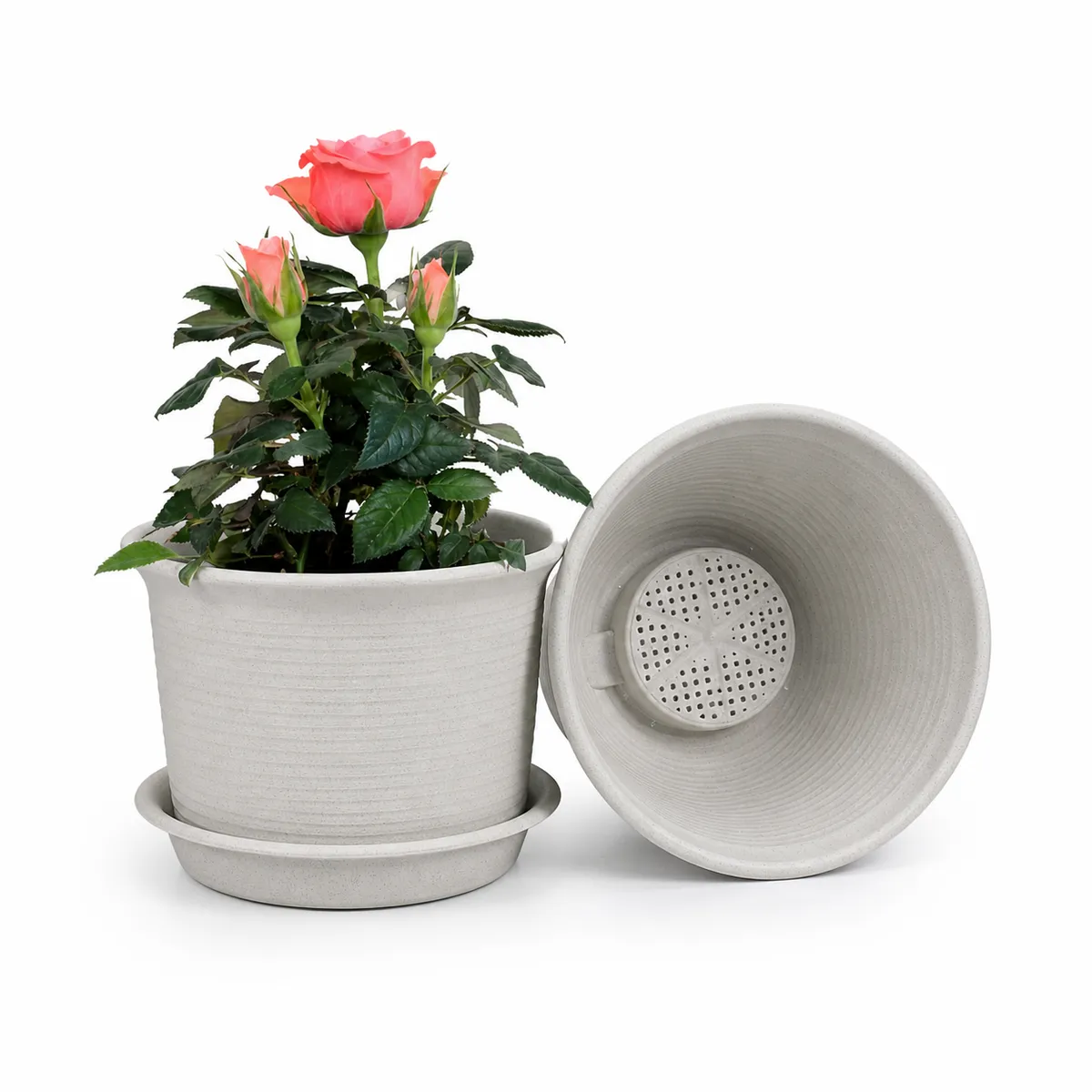 GENERICO - Macetero 27X19Cm gris con plato Casa Viva
