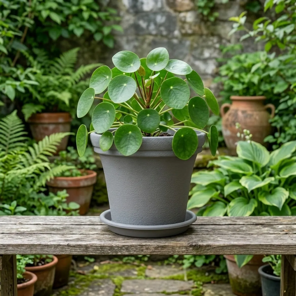 GENERICO - Macetero 25x20 cm gris con plato Casa VIVA