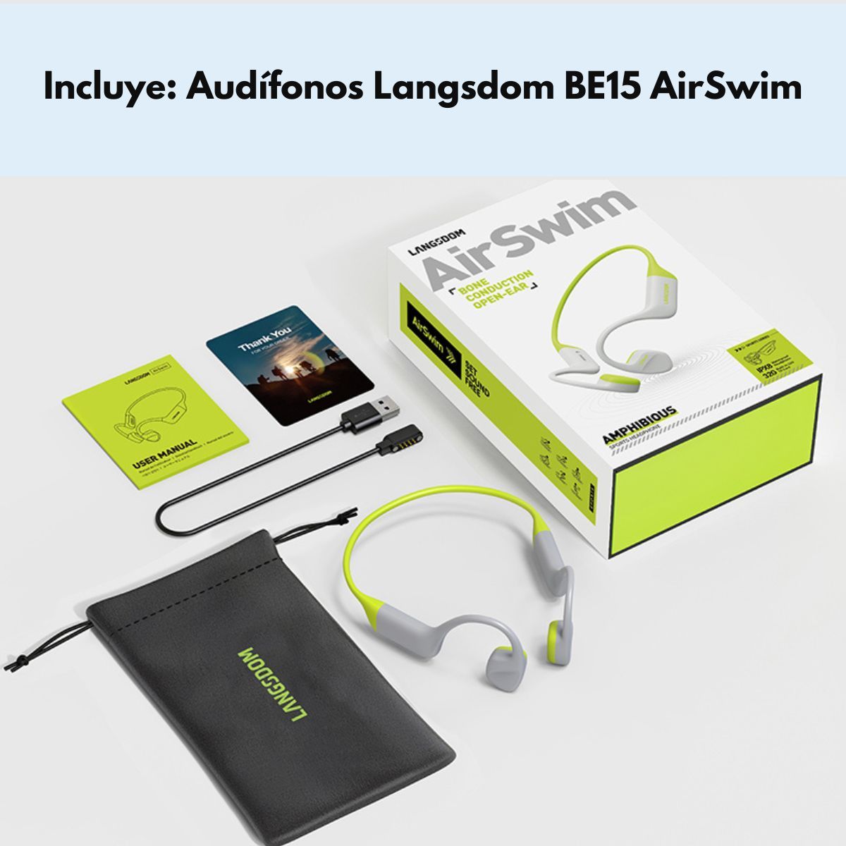 LANGSDOM - Audífonos Deportivos IPX8 Conducción Ósea Langsdom AirSwim