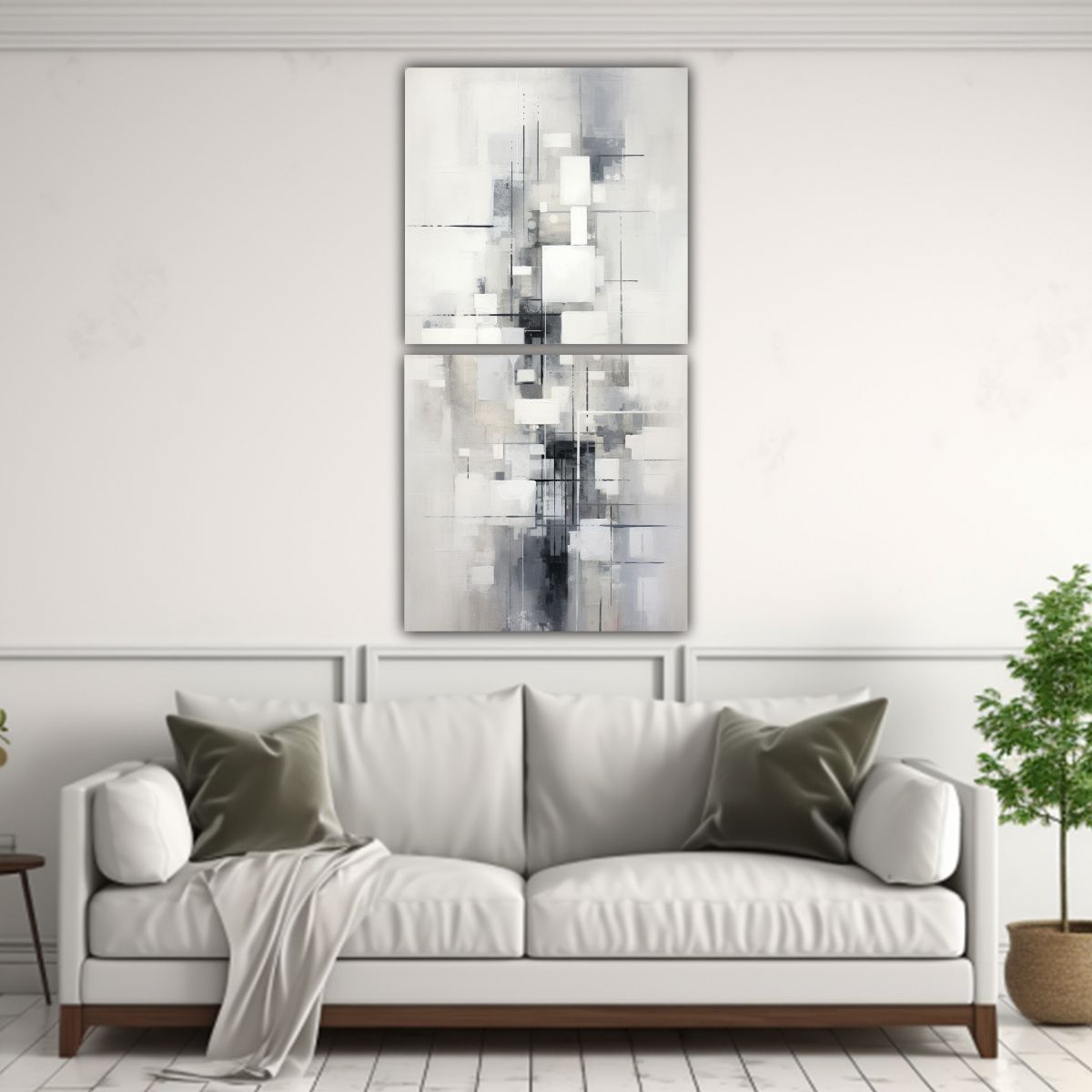 GENERICO - Cuadros Abstractos Blancos Para Habitación Dos 60x120 Cm