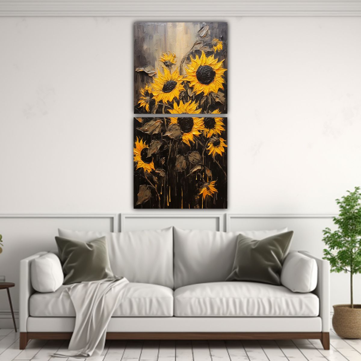 GENERICO - Pintura Sobre Lienzo Vertical De Girasoles Negros 30x60 Cm