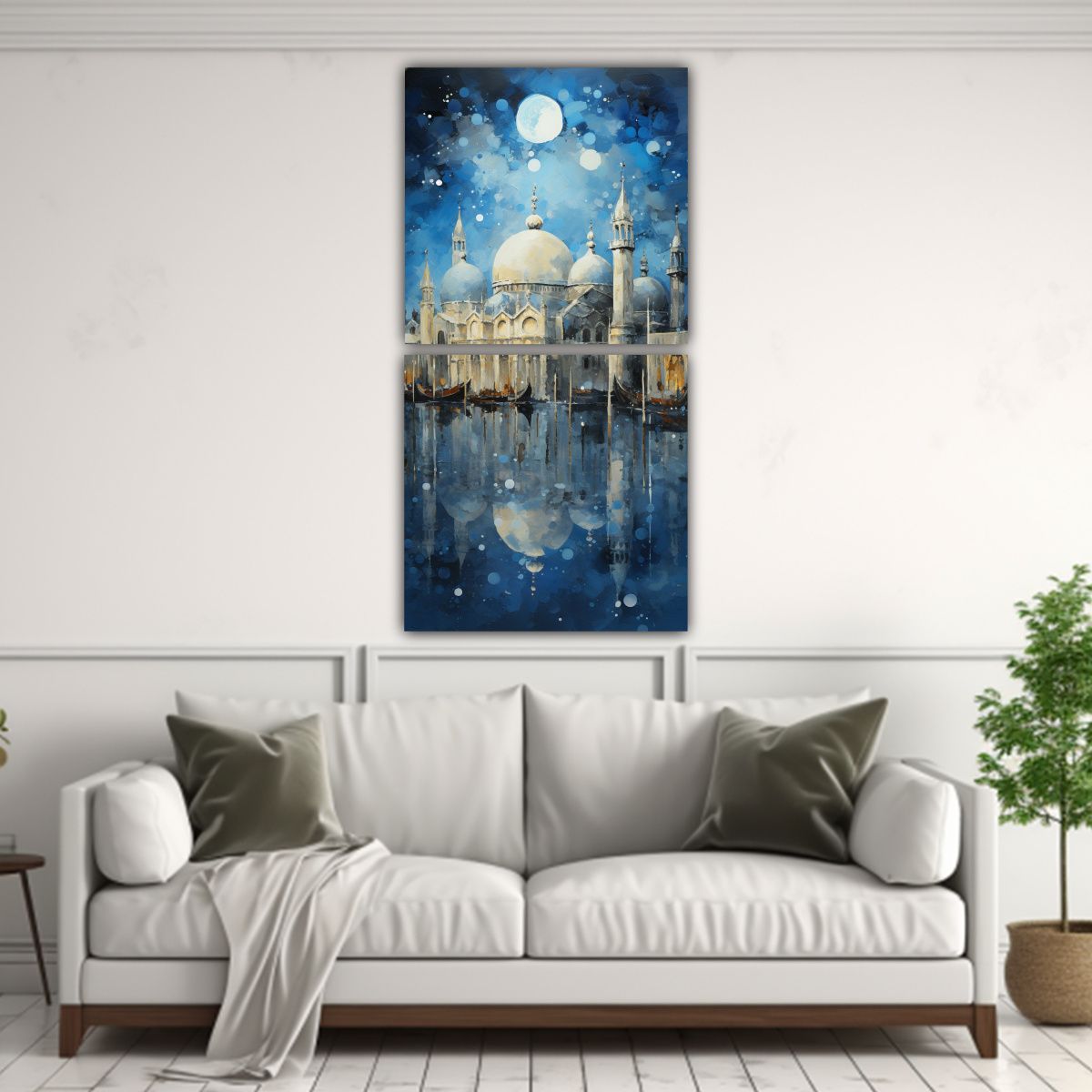 GENERICO - Armonía Plateada Y Azul En Lienzo Abstracto De 50x100 Cm