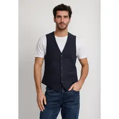 PERRY ELLIS - Gilet Hombre Lino Navy THE CASUAL LINEN VEST