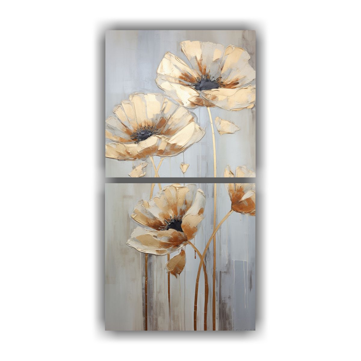 GENERICO - Cuadros Multicolor En Forma De Amapolas Doradas 20x40 Cm