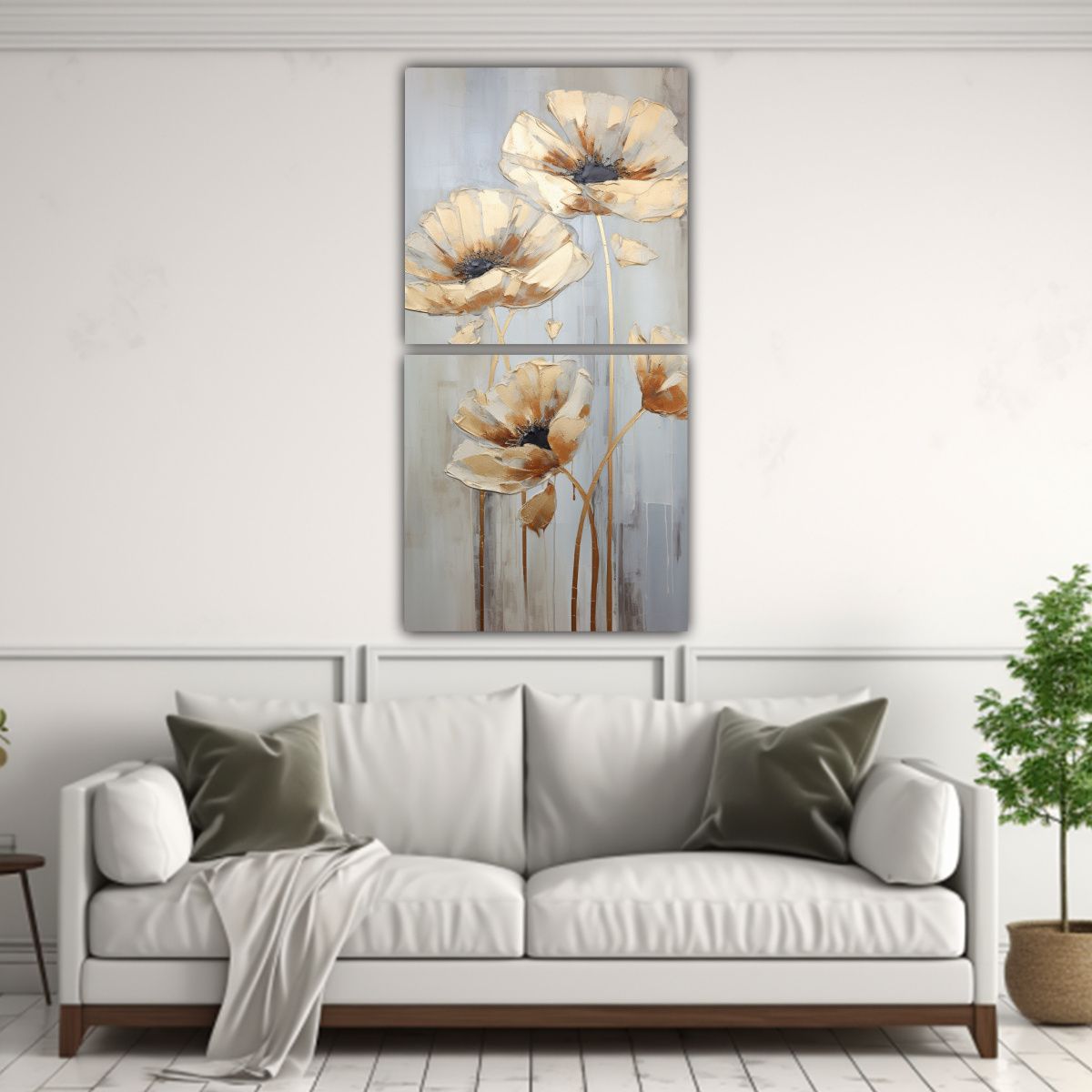 GENERICO - Cuadros Multicolor En Forma De Amapolas Doradas 20x40 Cm