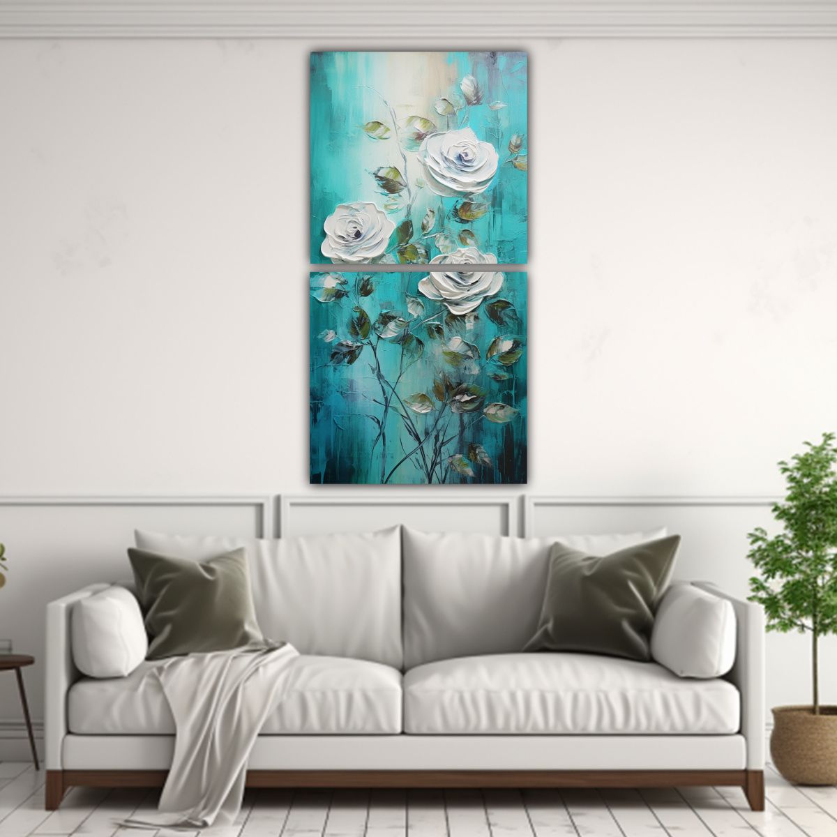 GENERICO - Pintura En Bastidor Acuarela Estilo Rosa Turquesa 50x100 Cm