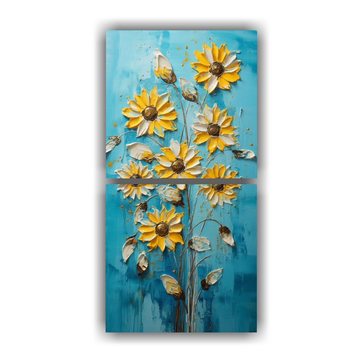 GENERICO - Pintura Acuarela Girasoles Turquesa En Lienzo 20x40 Cm