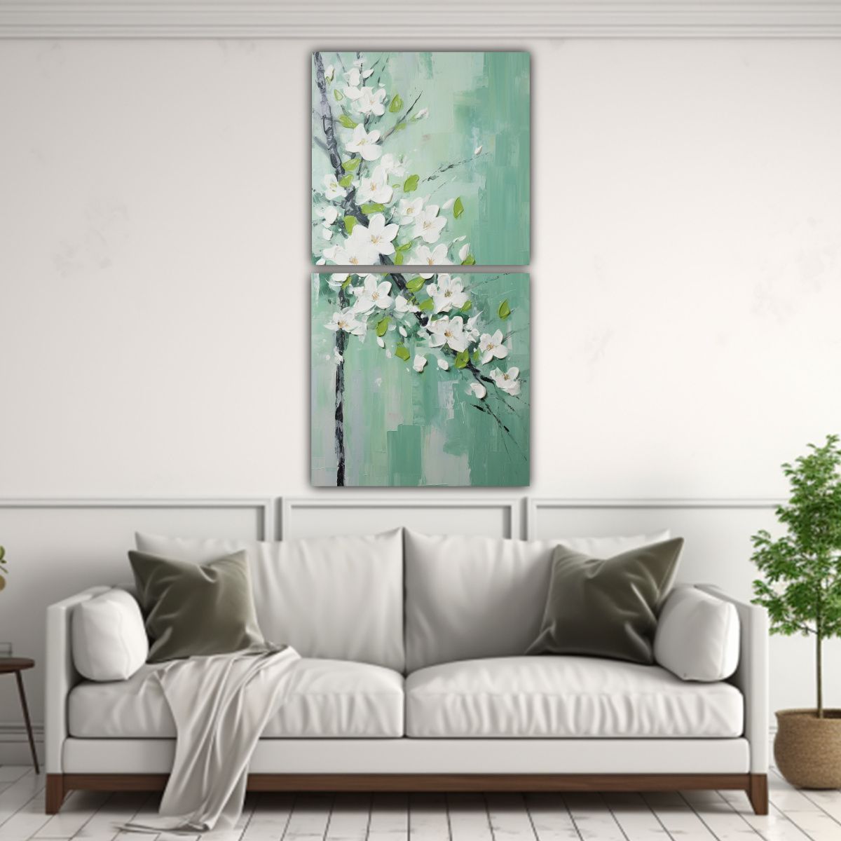 GENERICO - Diptico Cuadro Composición Equilibrada Flores De 40x80 Cm