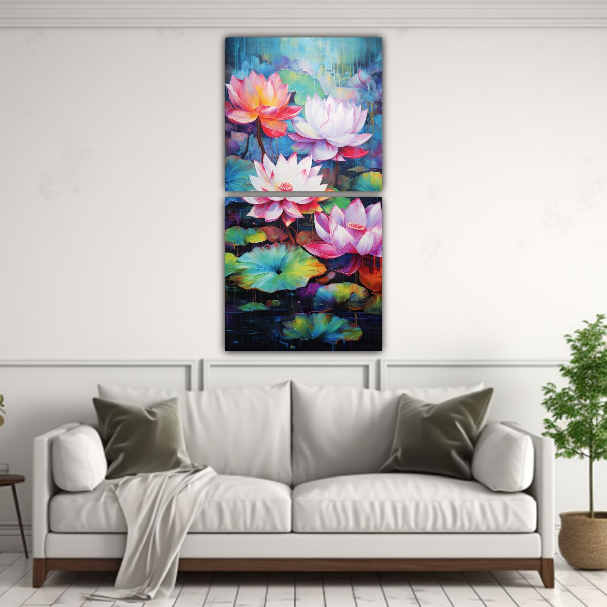 GENERICO - Lienzo Hermoso Mural De Loto En Colores Vibrantes 40x80 Cm