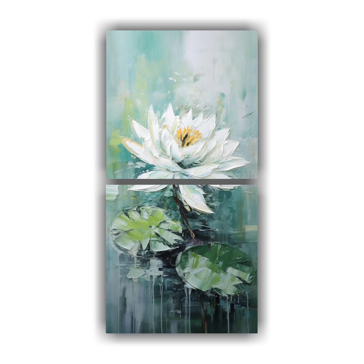GENERICO - Cuadro De Loto Verde Estilo Composición En Lienzo 20x40 Cm