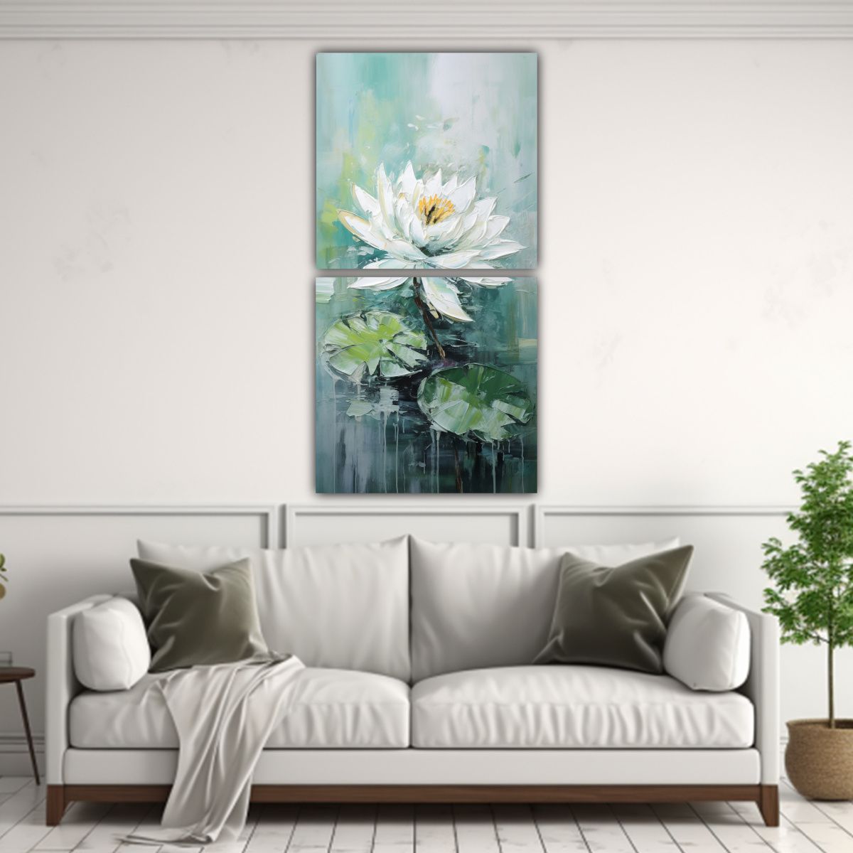 GENERICO - Cuadro De Loto Verde Estilo Composición En Lienzo 20x40 Cm