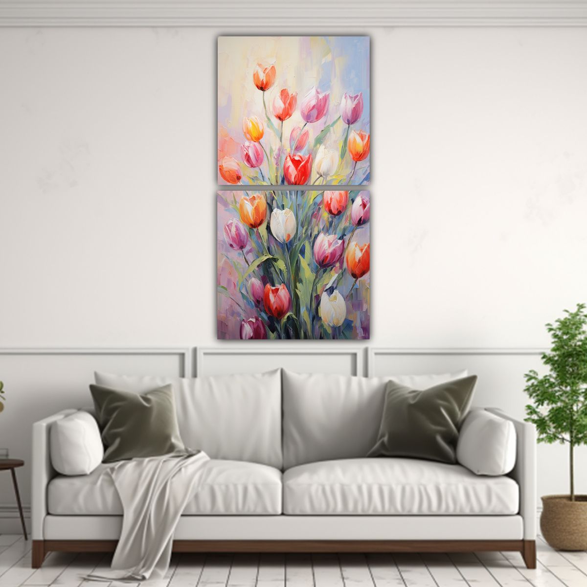GENERICO - Cuadro De Tulipanes En Lienzo De Colores 60x120 Cm