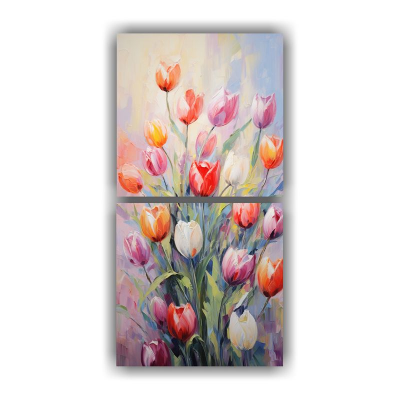 GENERICO - Cuadro De Tulipanes En Lienzo De Colores 40x80 Cm